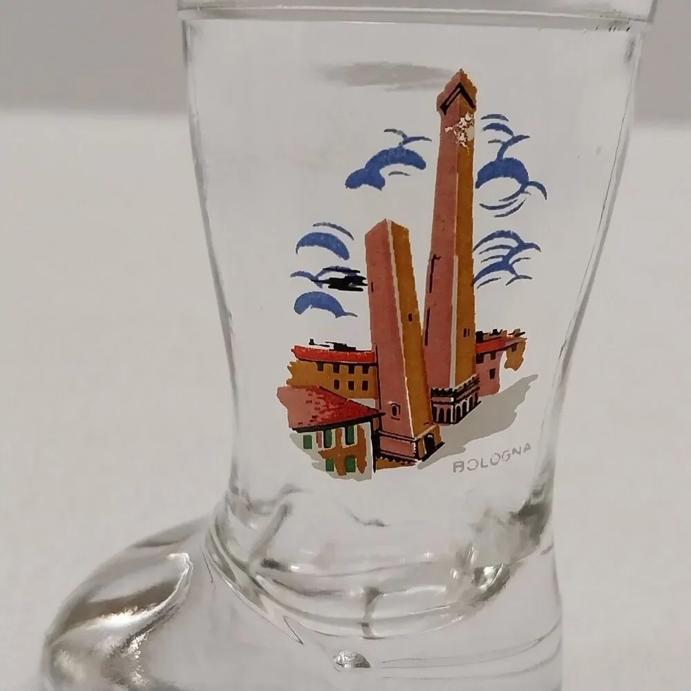 Vintage Italian Souvenir Boot Shot Glass 2 Towers Of Bologna #E44